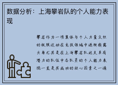 数据分析：上海攀岩队的个人能力表现